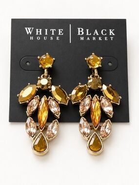 White House Black Market Gold and Champagne Crystal Chandelier Earrings‎
